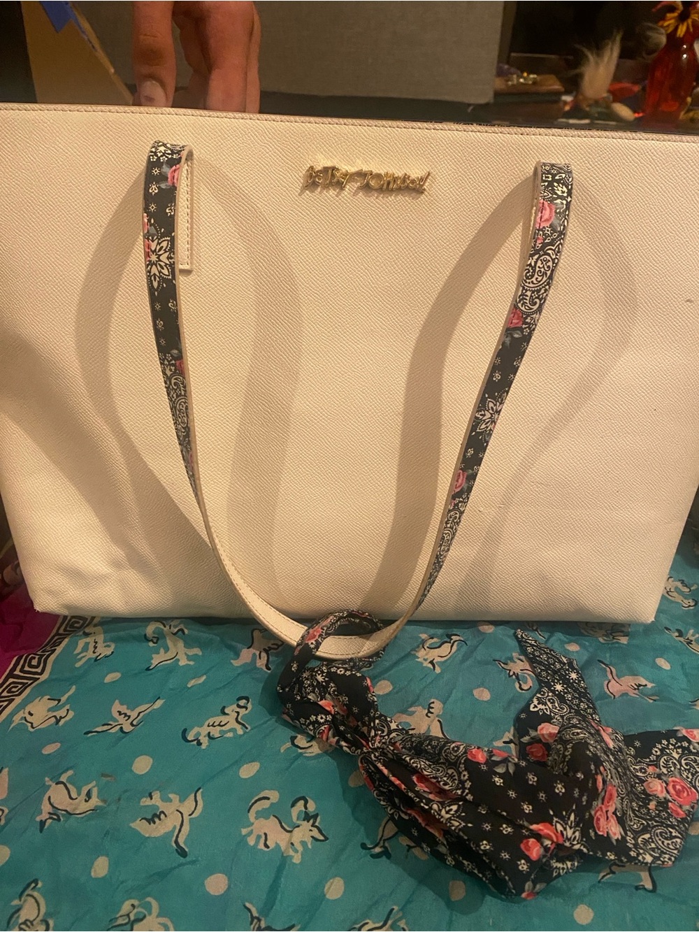 Betsey Johnson Cream Tote with Floral-Print Straps